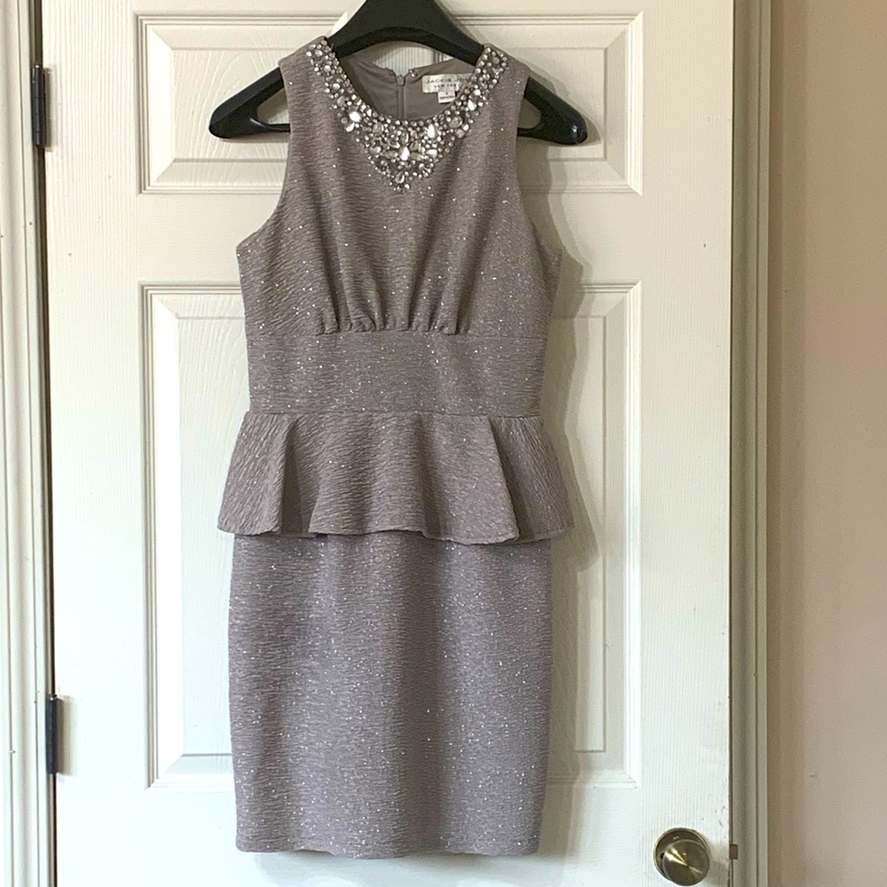 Jackie Jon Silver Sparkling Cocktail Dress Sz 8
